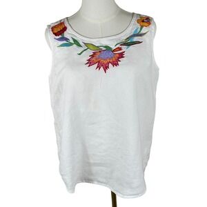 VTG I.B. Diffusion Tank Top Women 8 White Embroidered Linen Boho Cottagecore